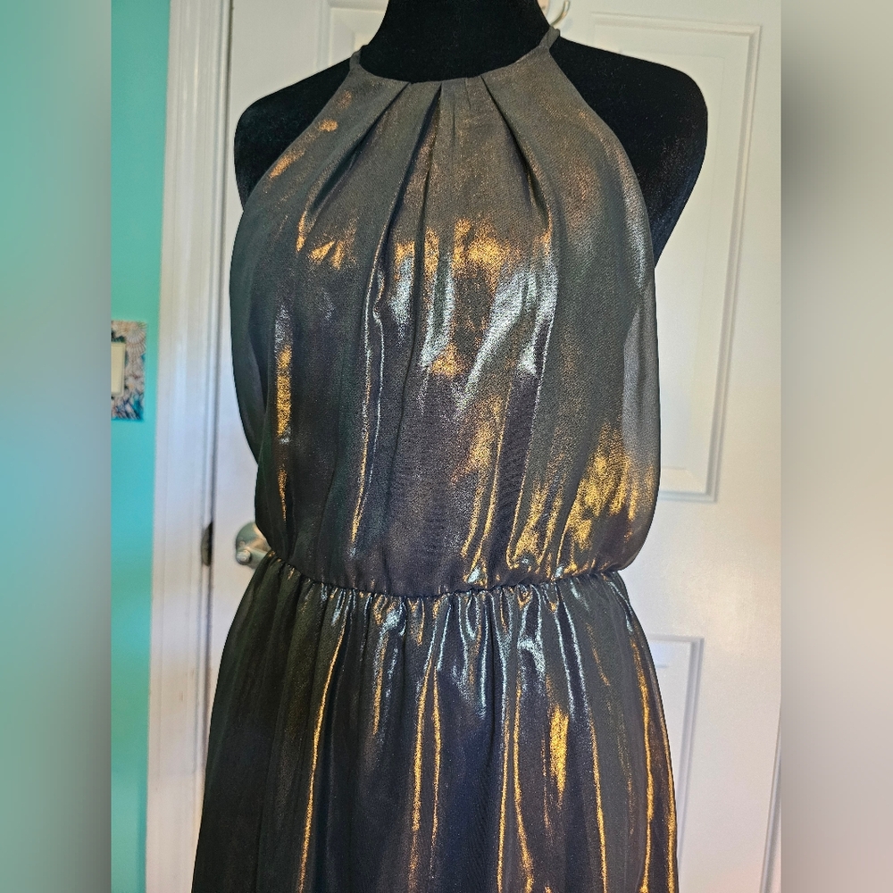 Lush Shimmering Gold Metallic Halter Formal Party Dress Women's Sz S - Picture 5 of 12